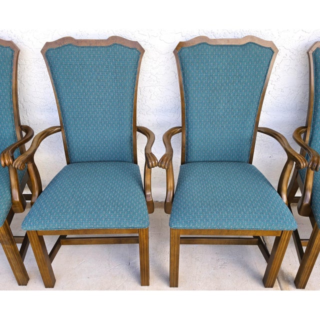 Vintage American of Martinsville Chippendale Dining Armchairs Teal Set of 8 For Sale - Image 9 of 15