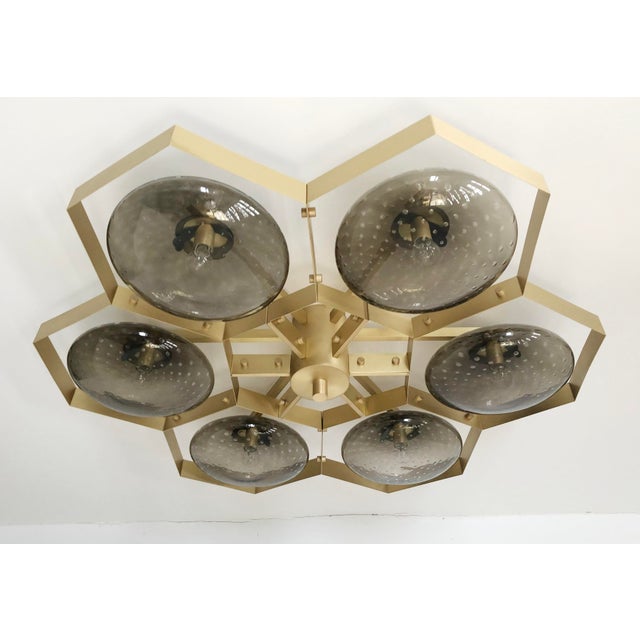 Brown 21st Century Hive Satin Brass Smoky Bubbles Murano Flush Mount by Fabio LTD For Sale - Image 8 of 9