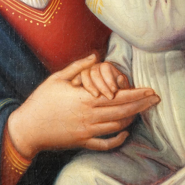 Wood Antique 19thc Portrait of Madonna & Child Oil Painting German School Religious Scene of Virgin Mary & Jesus For Sale - Image 7 of 11