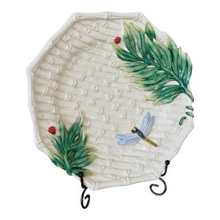 Vintage Fitz & Floyd Tropical Bamboo Basketweave Majolica Style Decorative Plate For Sale