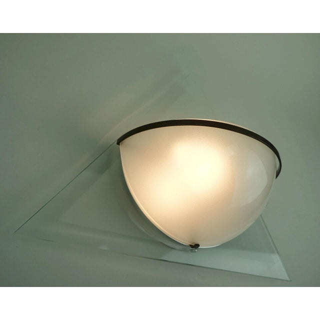 Italian Wall Lamps Lamperti Model Illo in Etched Glass and Metal, 1980s, Set of 2 For Sale - Image 5 of 11