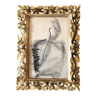 Original Vintage Abstract Charcoal Fashion Study Drawing Vintage Frame 1950's For Sale