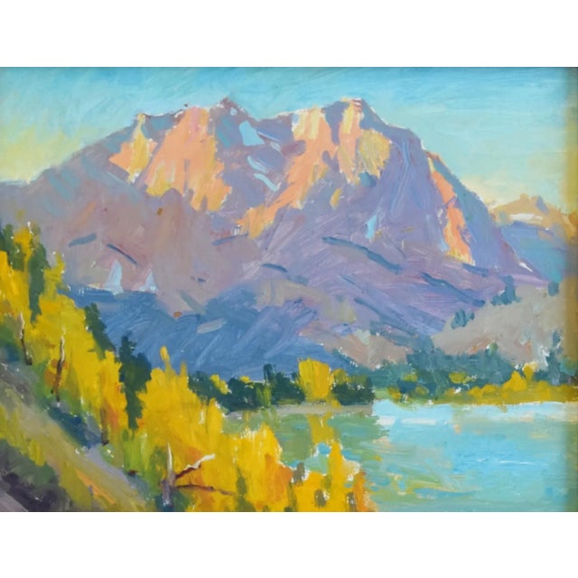 Impressionist Mountain and Lake Landscape by Listed Artist Silvio Silvestri Oil Painting Including the Antiqued Gold Wood Frame For Sale In Los Angeles - Image 6 of 9