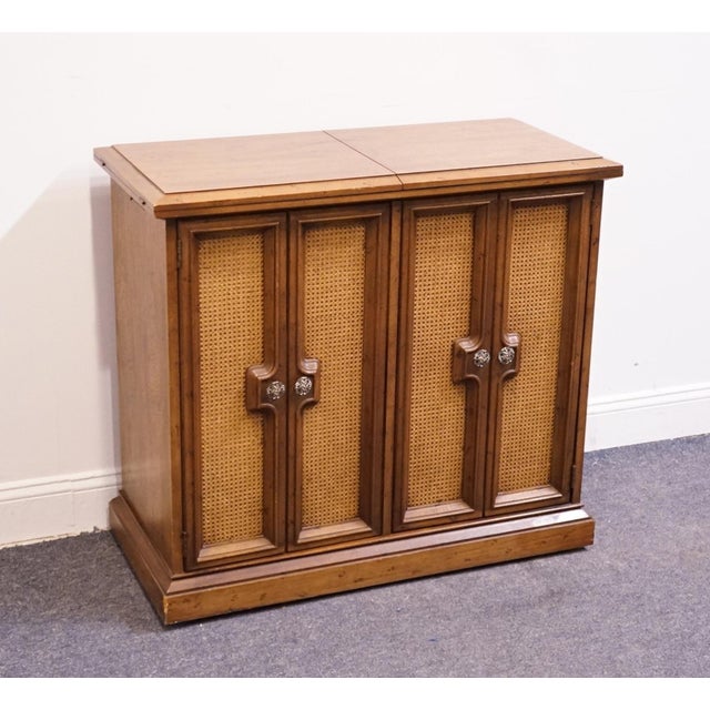 Drexel Drexel Furniture Solid Pecan Mediterranean Old World 76" Flip Top Server Buffet W. Caned Doors For Sale - Image 4 of 15