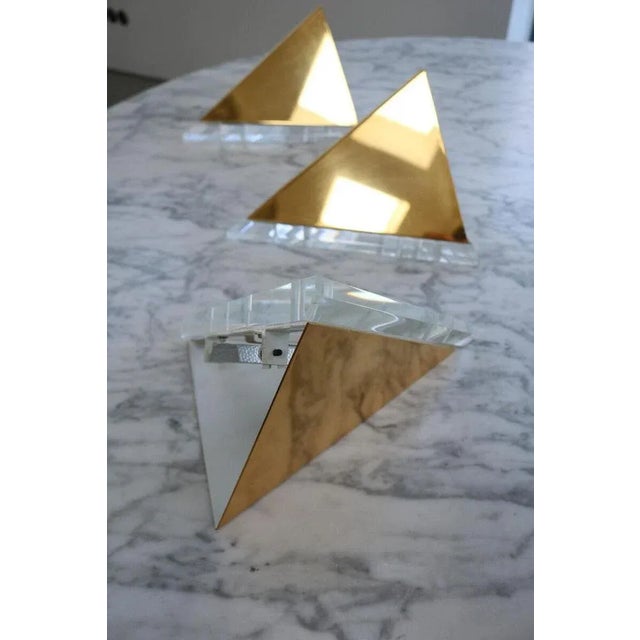 Mid-Century Modern Hollywood Regency Brass Wall Lights in Acrylic Glass, 1980s, Set of 3 For Sale - Image 9 of 13