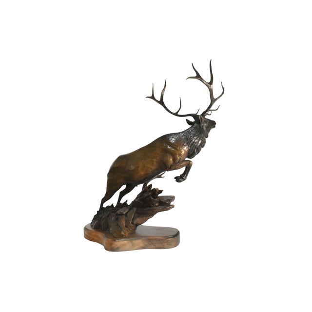 Wood James Stafford "Flight" Bronze Elk Sculpture For Sale - Image 7 of 11
