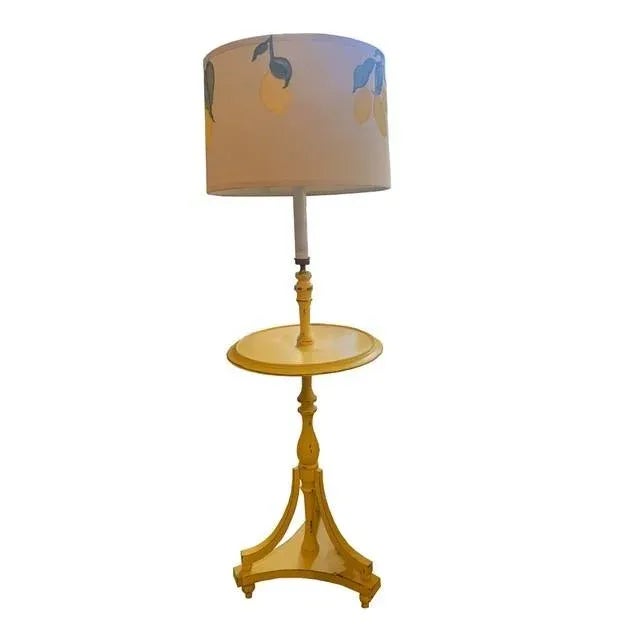 These are eye-catching vintage floor lamps, re-imagined in bright lemon paint, with decorative lemon motif on linen drum...