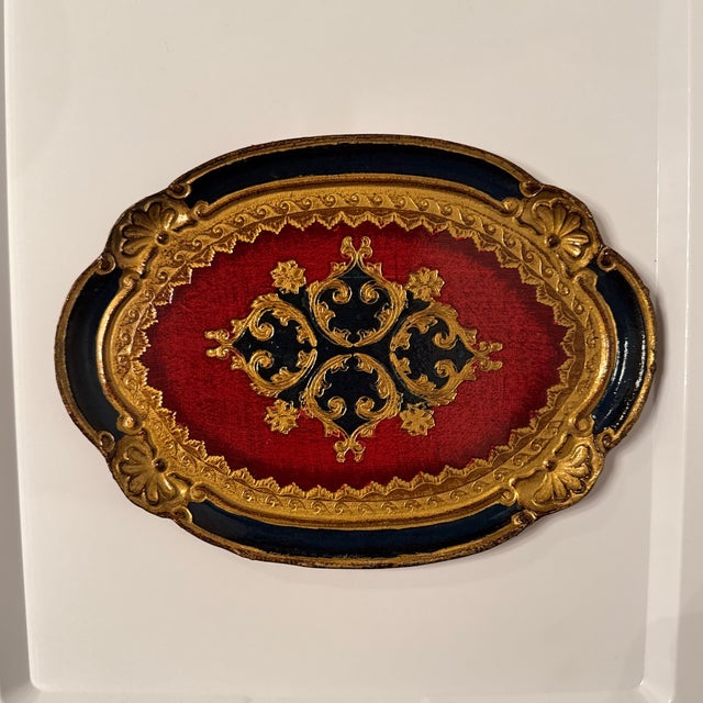 Wood Vintage Florentine Italian Gilt Tray | Red Black Gold Hollywood Regency Serving Tray For Sale - Image 7 of 8