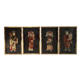 Chinese Silk Paper Dolls, Framed - Set of 4 For Sale