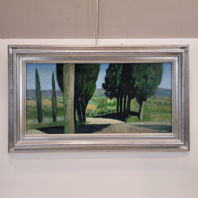 René Genis, The Alley of the Cypresses, 1970s, Oil on Canvas For Sale - Image 3 of 18