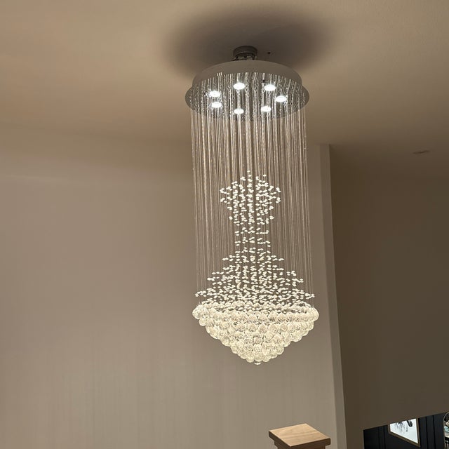Modern 1990s Modern Luxury Crystal Raindrop Chandelier – 7-Light – 54” Drop – Chrome Finish For Sale - Image 3 of 5