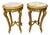 French Style Side Table Set of 2 – Beige Marble Topped With Gold Leaf Details For Sale