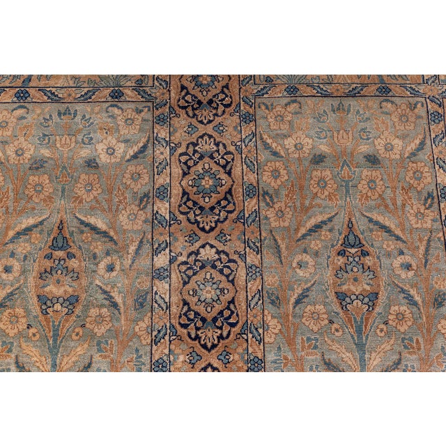 Camel and Pastel Blue Antique Persian Kirman Rug For Sale - Image 10 of 11