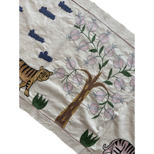 Mid-Century Modern Tiger Suzani Wall Hanging, Pomegranate Tree For Sale - Image 3 of 5