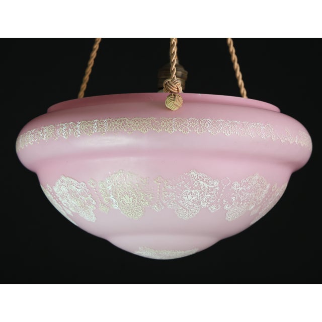 1950s Italian Midcentury Pink Art Decò Vintage Glass Chandelier With Decorations, 1950 For Sale - Image 5 of 17