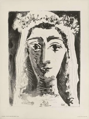 1971 After Pablo Picasso Jacqueline en Mariée De Face Photolithograph
