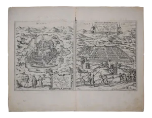 Mexico City & Cusco Antique Map, Civitates Orbis Terrarum by Braun & Hogenberg 1572-1617