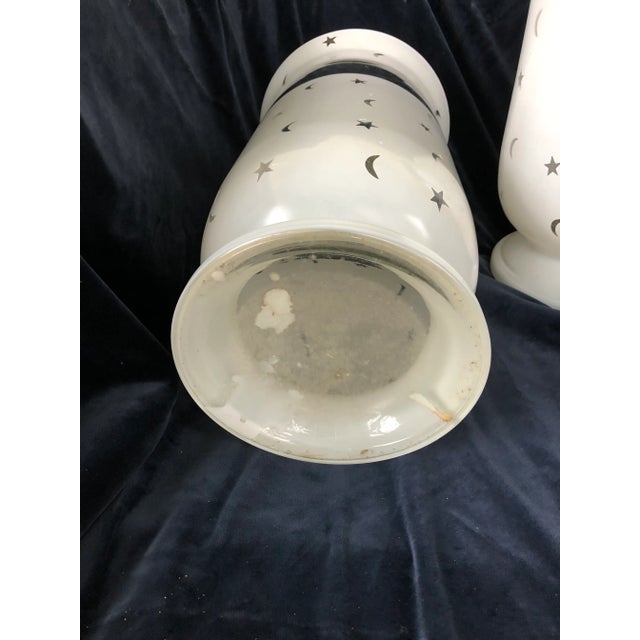 1990s Moon & Stars Decorated Large Scale Frosted Glass Hurricane Shades - A Pair For Sale - Image 5 of 7