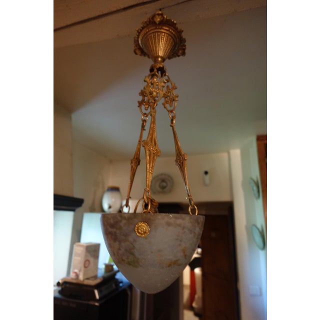 Gold Antique Bronze and Pâte De Verre Chandelier, 1900s For Sale - Image 8 of 8