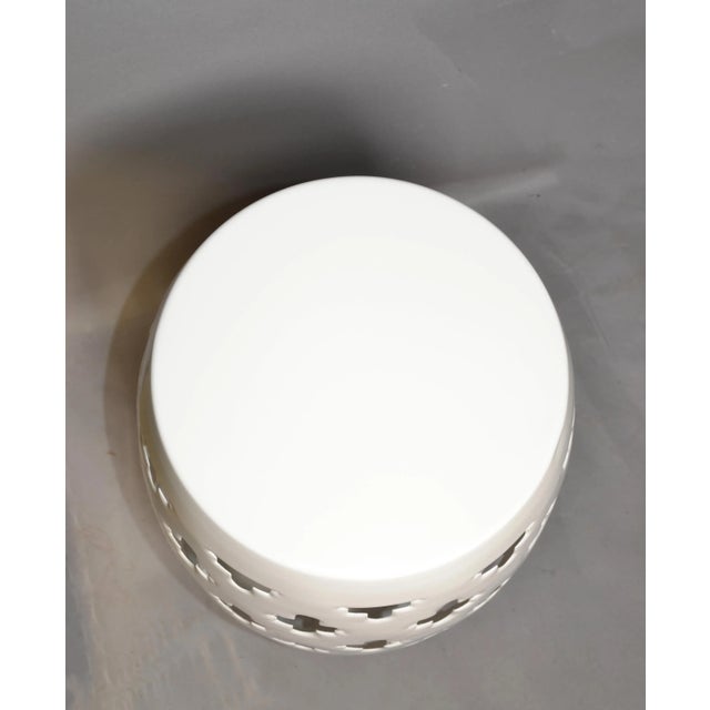 1970s Hollywood Regency Indoor Outdoor White Steel Carved Drum Garden