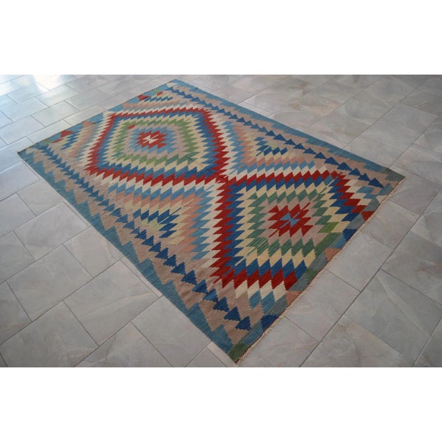 1960s Vintage Oushak Rug Handmade Turkish Kilim Rug - 6′1″ X 9′ For Sale - Image 6 of 11