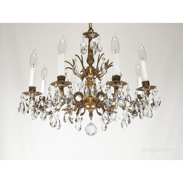Antique 8 Light Glowing Glistening Gleaming Brass Cut Lead Crystal Chandelier For Sale - Image 11 of 11