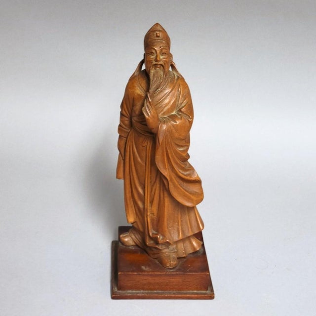 Finely Carved Chinese Scholar Figure in Boxwood, Circa 1900 Qing For Sale - Image 4 of 7