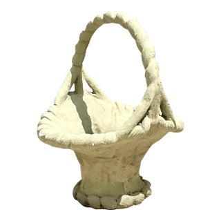 Vintage Coastal Monumental Cast Cement Garden Basket Planter For Sale