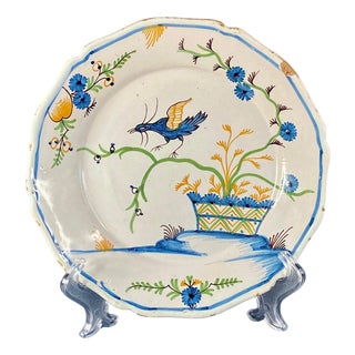 Antique Chinese Style Faience Plate from Nevers, France, 1790s For Sale