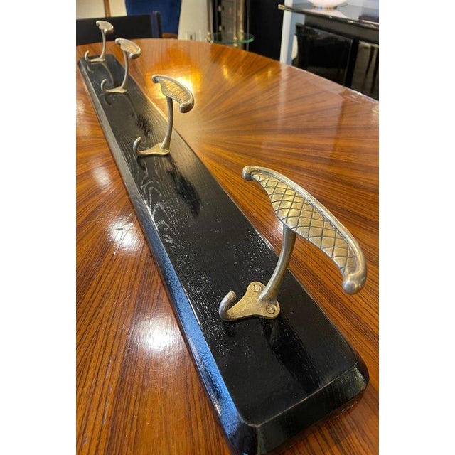 1950s Ebonized Wooden Coat Rack with Brass Knobs, 1950s For Sale - Image 5 of 14