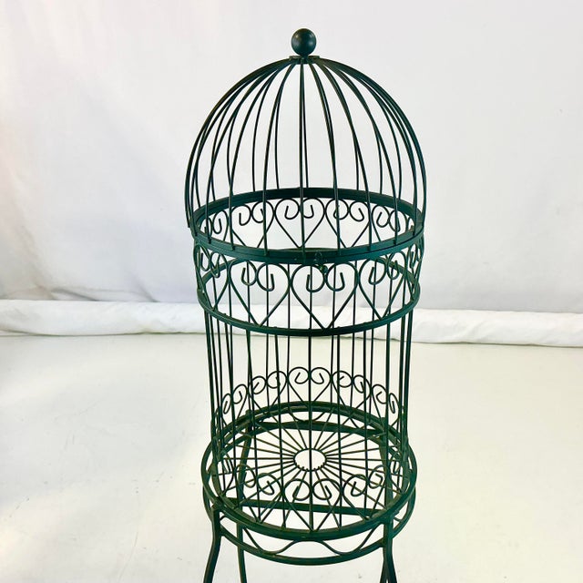 Dark Green 1970s Vintage Boho Chic Hollywood Regency Metal Birdcage Plant Stand For Sale - Image 8 of 13
