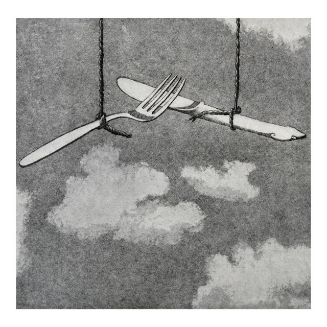 Surrealism "Knife and Fork" - Surreal Landscape of Cutlery in the Clouds by Elizabeth Quandt For Sale - Image 3 of 7