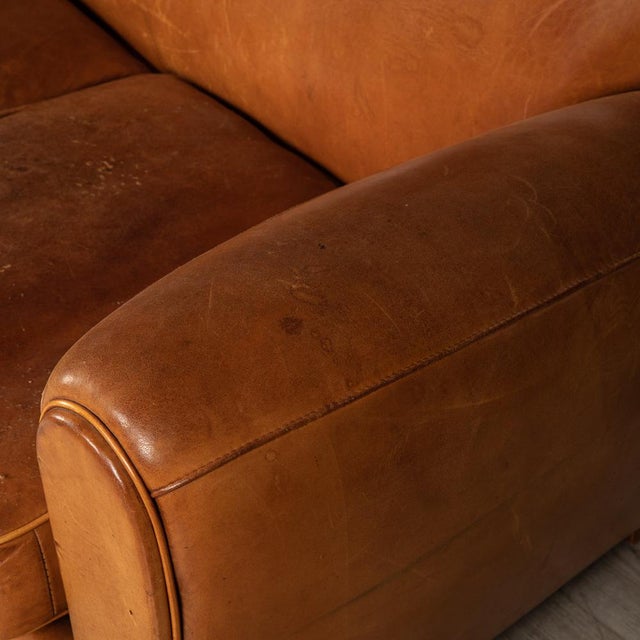 French 2-Seater Tan Sheepskin Leather Sofa For Sale - Image 6 of 16