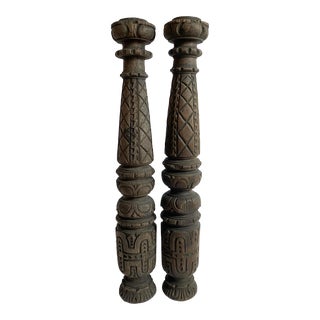 Pair of Carved Wood Columns For Sale