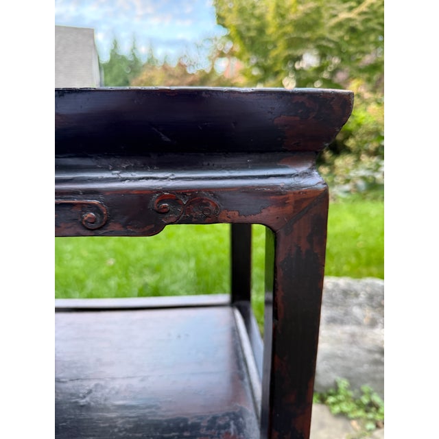 Antique Chinese 2-Tier Hardwood Stand For Sale - Image 10 of 13