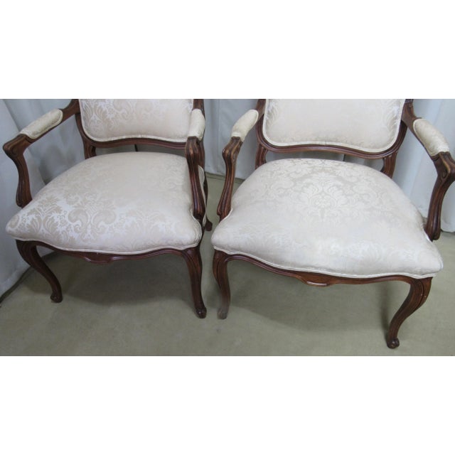 French Vintage French Style Open Arm Chairs - a Pair For Sale - Image 3 of 13