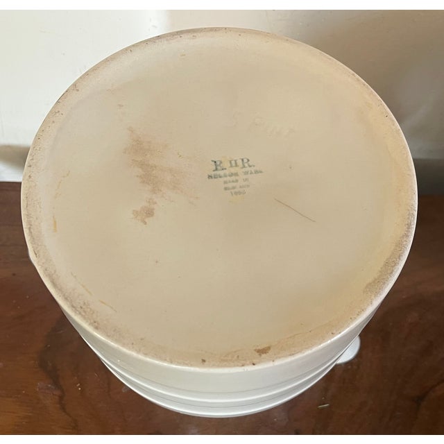 Mid-Century English Creamware 5 Pint Banded Pitcher Jug Dated 1953 For Sale - Image 10 of 12