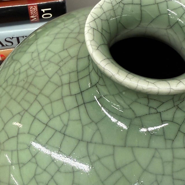 Ceramic Green Crackle Ceramic Vase with Classic Curved Silhouette For Sale - Image 7 of 7