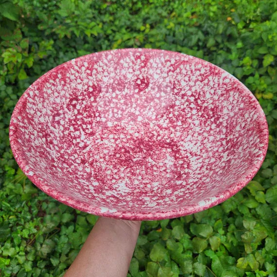Vintage Italian Roma Inc. Large 13" Red Spongeware Ceramic Serving Bowl – Vibrant Cranberry - Kitchen Decor For Sale - Image 4 of 8