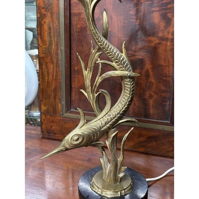 Mid-Century Brass Swordfish Table Lamp For Sale - Image 5 of 11