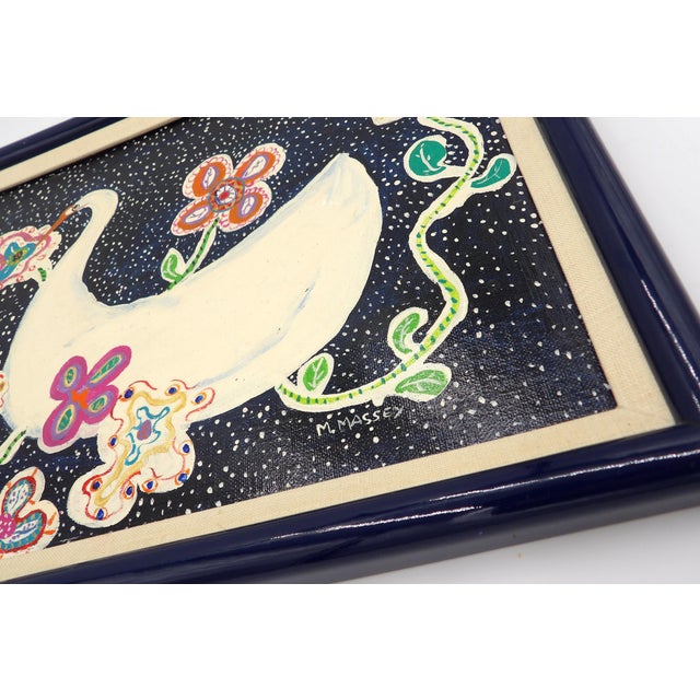 Framed Acrylic Painting Abstract Goose/Swan With Flowers Signed For Sale - Image 4 of 10