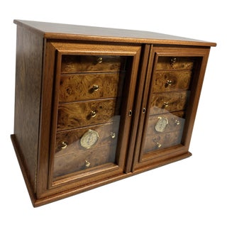2000s Agresti Italian Burlwood Humidor 2 Door Cabinet - 1 Piece For Sale