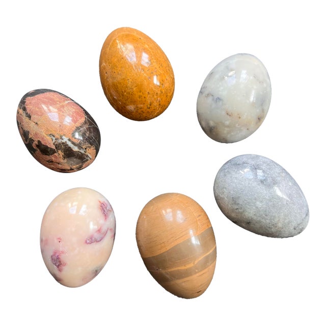 Vintage Italian Polished Alabaster Eggs-6 Pieces For Sale