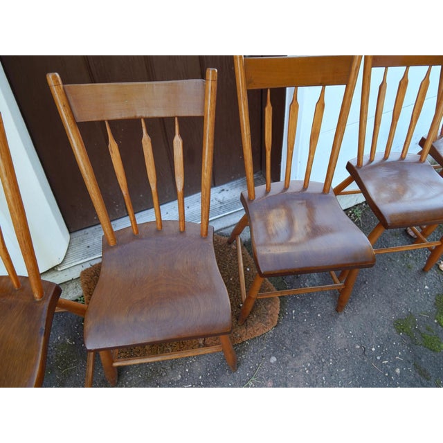 Mid 1800's Hardwood Plank Bottom Primitive Farmhouse Chairs - A Set of Six For Sale In Columbus - Image 6 of 10
