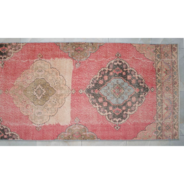 3x12 Vintage Oushak Runner Rug Coral Pink Hallway Runner Authentic Turkish Rug For Sale - Image 10 of 13