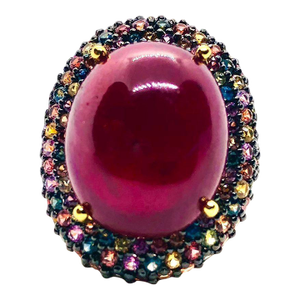 Bochic “Orient” Vintage Ruby & Fancy Multi Color Gems Cocktail Ring 18K Gold & Silver