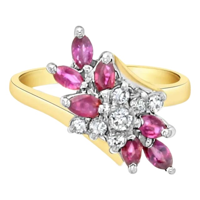 Ruby & Diamond Cocktail Ring .35cttw 14K Yellow Gold, Size 8 For Sale