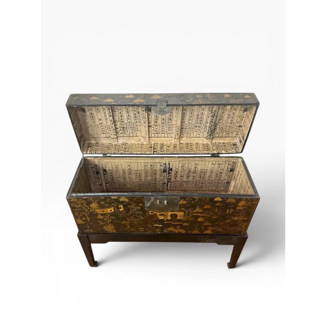 Early 20th Century Chinese Chinoiserie Lacquered Chest on Stand With Certificate of Antiquity For Sale - Image 9 of 14