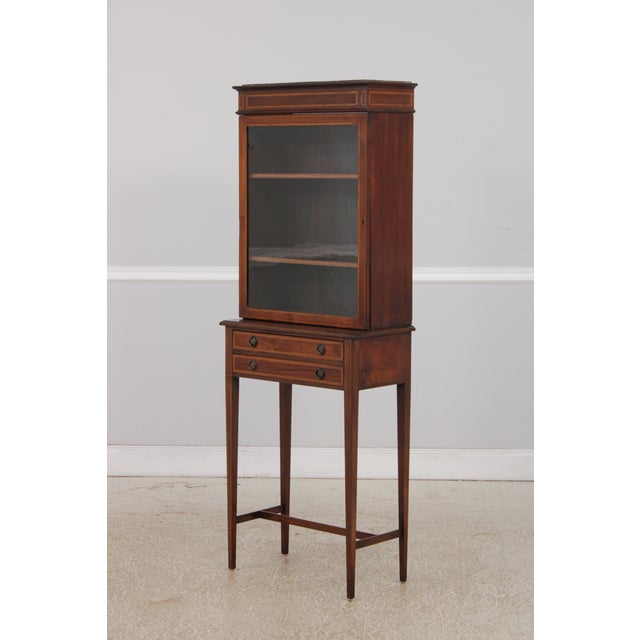 Traditional Antique Edwardian 2 Drawer Inlaid Mahogany Curio Cabinet For Sale - Image 3 of 16