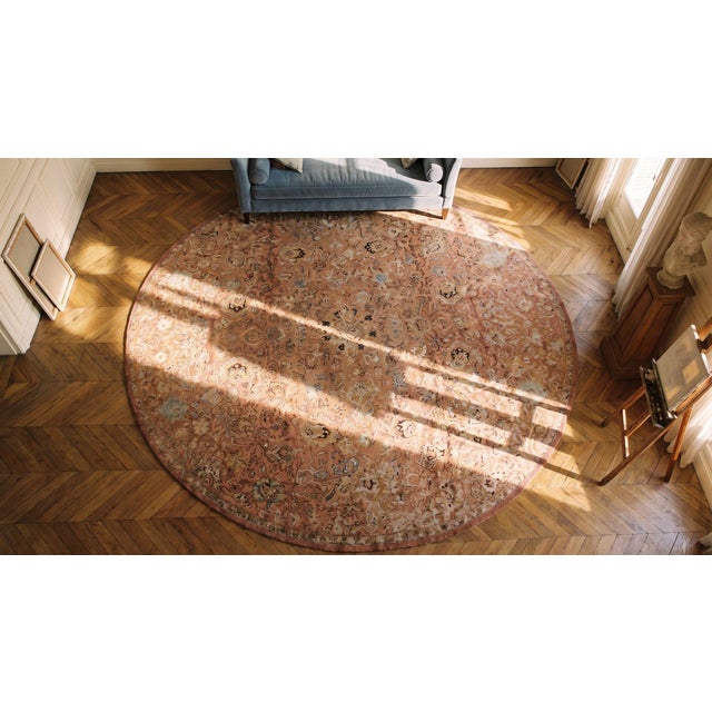 1880s Salmon Floral Antique English Round Axminster Rug 15'6" X 17' Handknotted Wool Carpet For Sale - Image 9 of 9